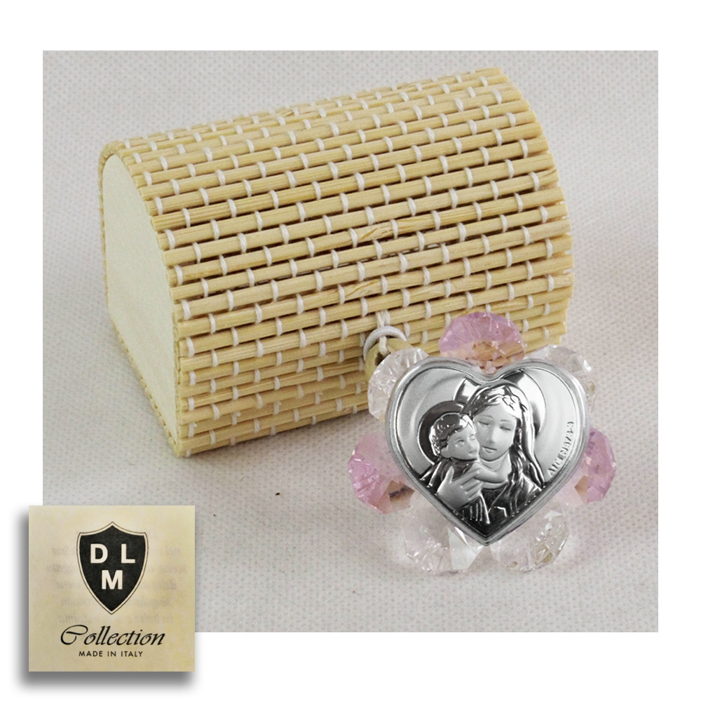 Icona in cristallo Fiore Cuore Coppia Madonna con Bambino Scatola Portagioie Portaconfetti Segnaposti