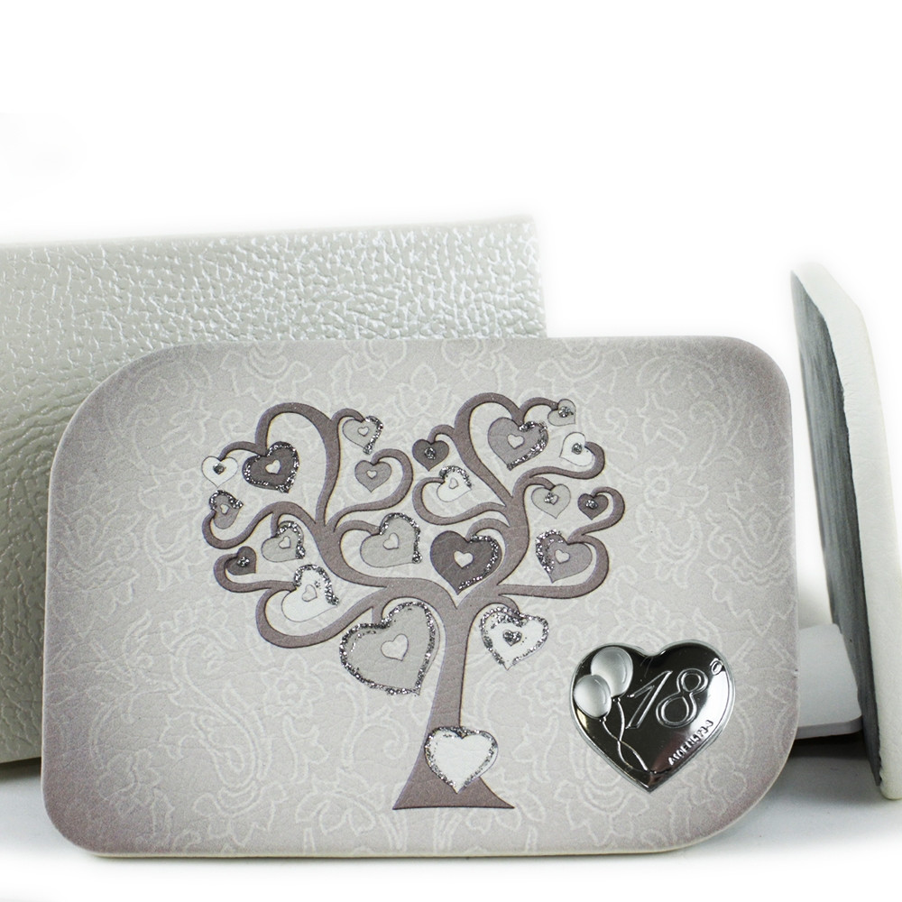Icona in Ecopelle 18 Diciottesimo Compleanno Albero della Vita Argento Cuore Confettata Idea Regalo