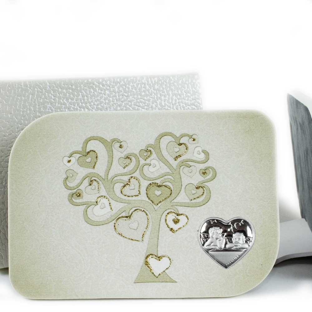 Icona in Ecopelle Angeli Puttini Albero della Vita Oro Cuore Confettata Idea Regalo