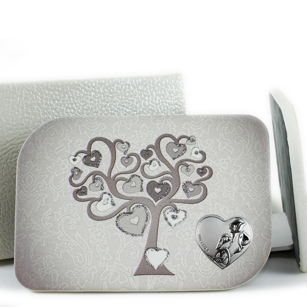 Icona in Ecopelle Coppia Fedi Albero della Vita Agento Cuore Confettata Idea Regalo