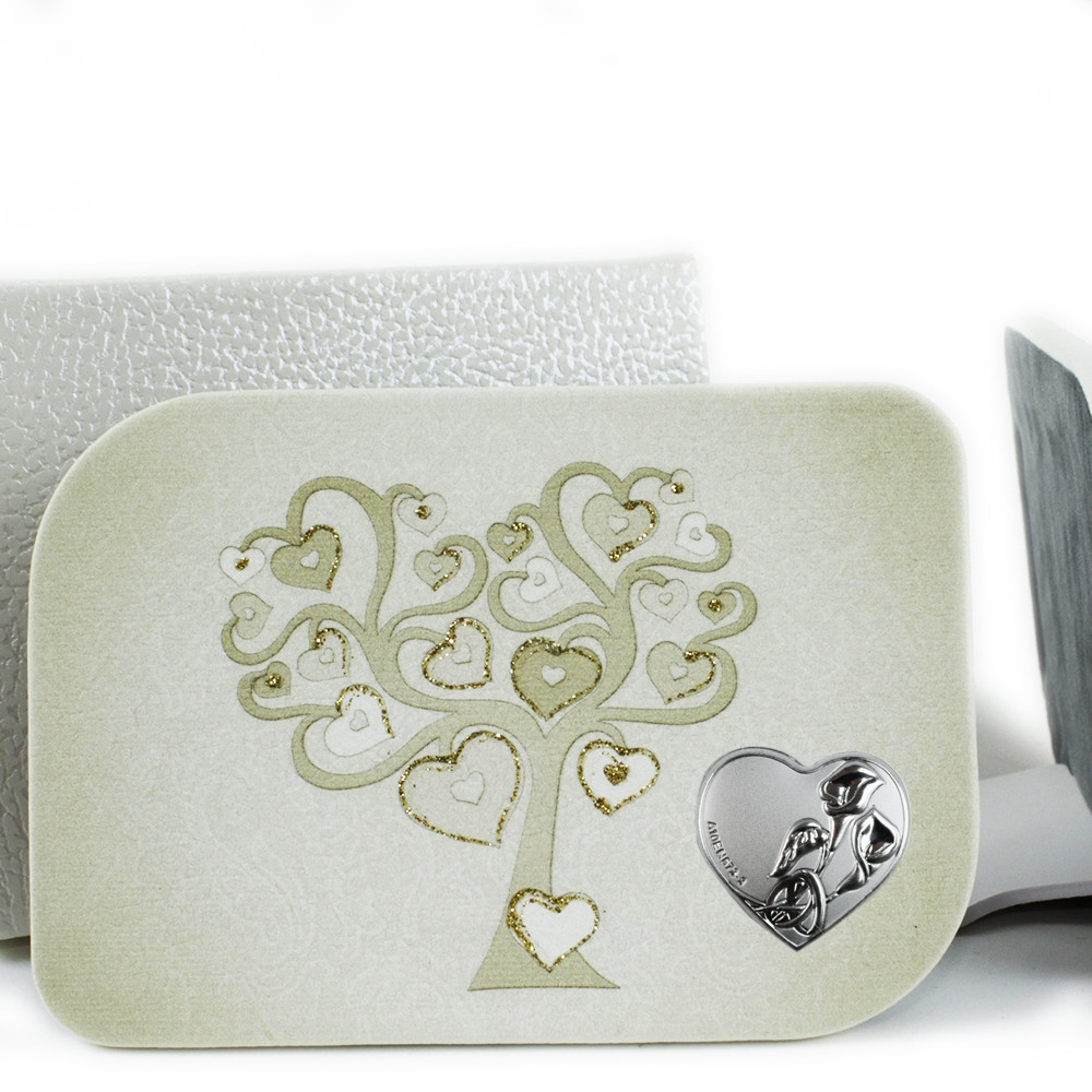 Icona in Ecopelle Coppia Fedi Albero della Vita Agento Cuore Confettata Idea Regalo