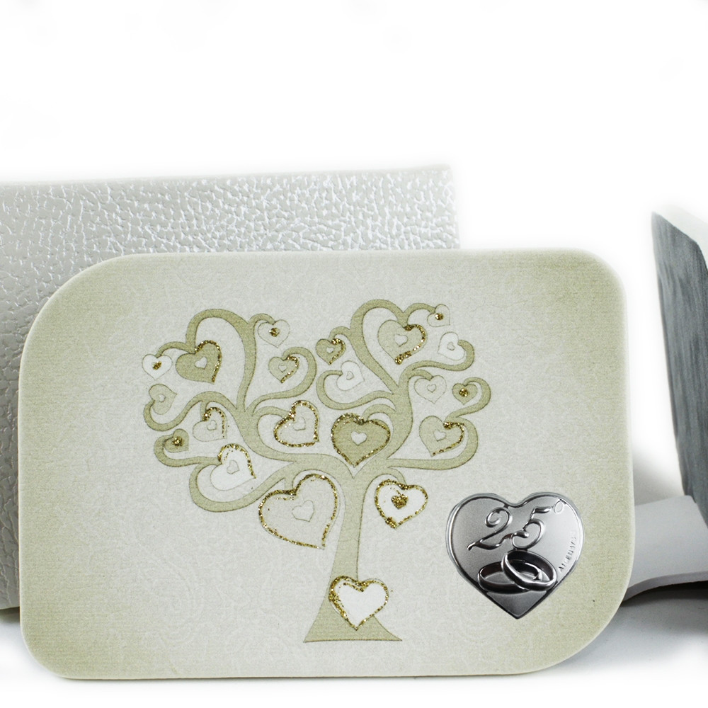 Icona in Ecopelle Fedi 25 Anniversario Albero della Vita Oro Cuore Nozze Confettata Idea Regalo