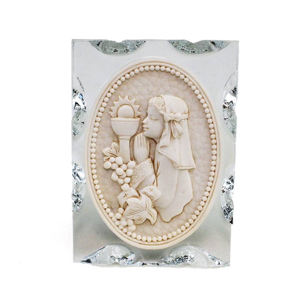 DLM - Icona Medaglione in vetro e resina con Bambina in preghiera Prima Comunione  Segnaposto Confettata