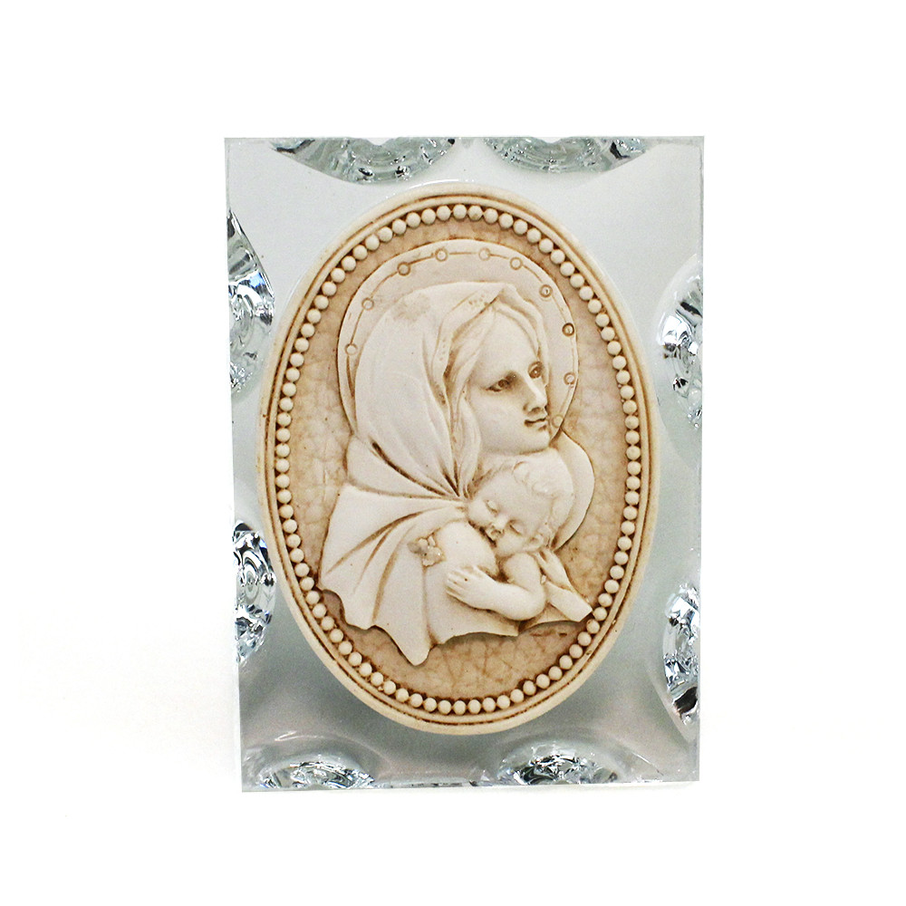 Icona Medaglione in vetro e resina con Madonna e Bambino Segnaposto Confettata 