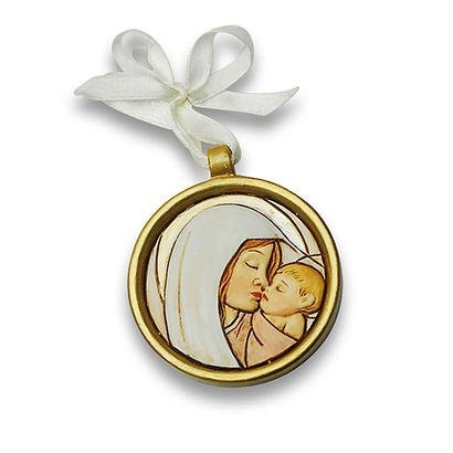 Icona tonda Medaglione Madonna con Bambino Confettata Segnaposto