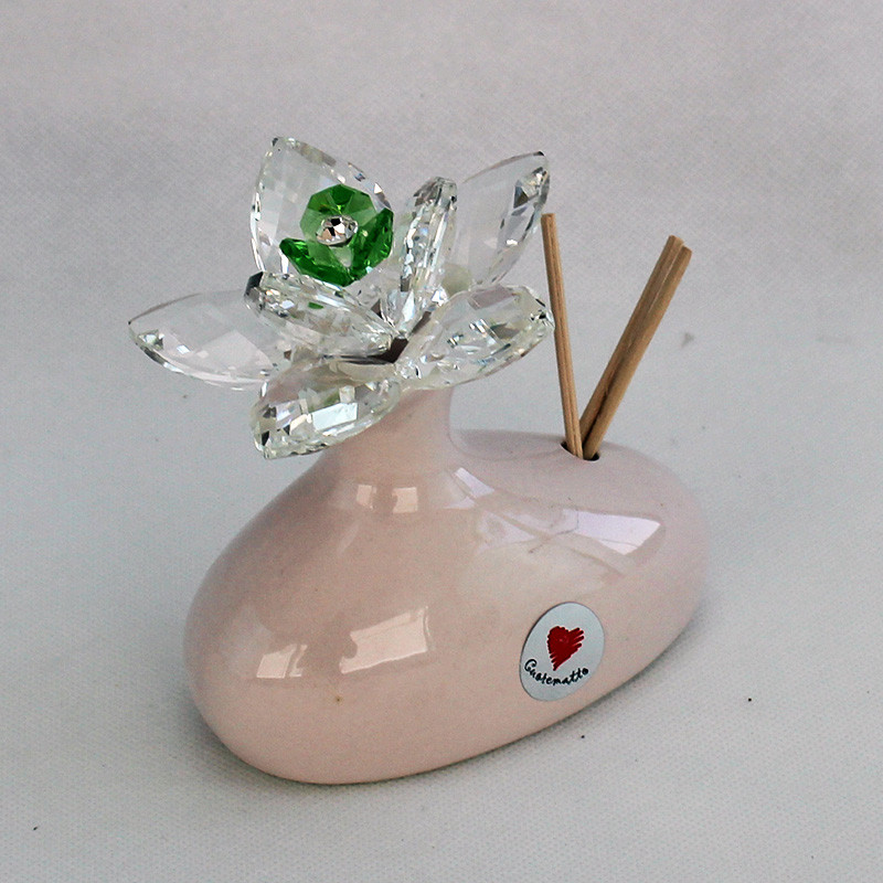 Profumatore in ceramica con fiore grande cristallo_Verde