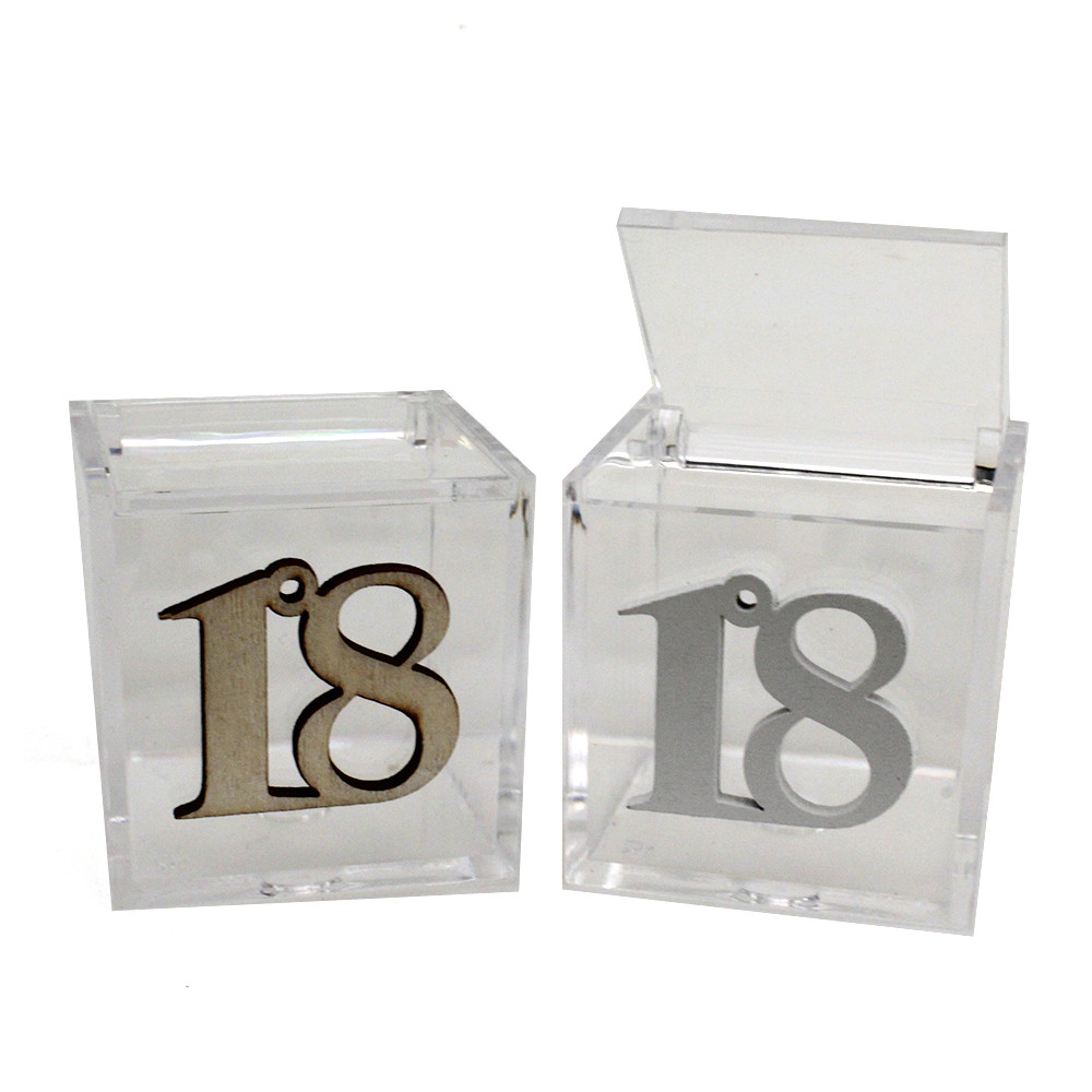 DLM - Kit 25 pezzi - Scatola portagioie in plastica Festa 18 Anni  Diciottesimo Compleanno in Legno Porta Confetti Confettata