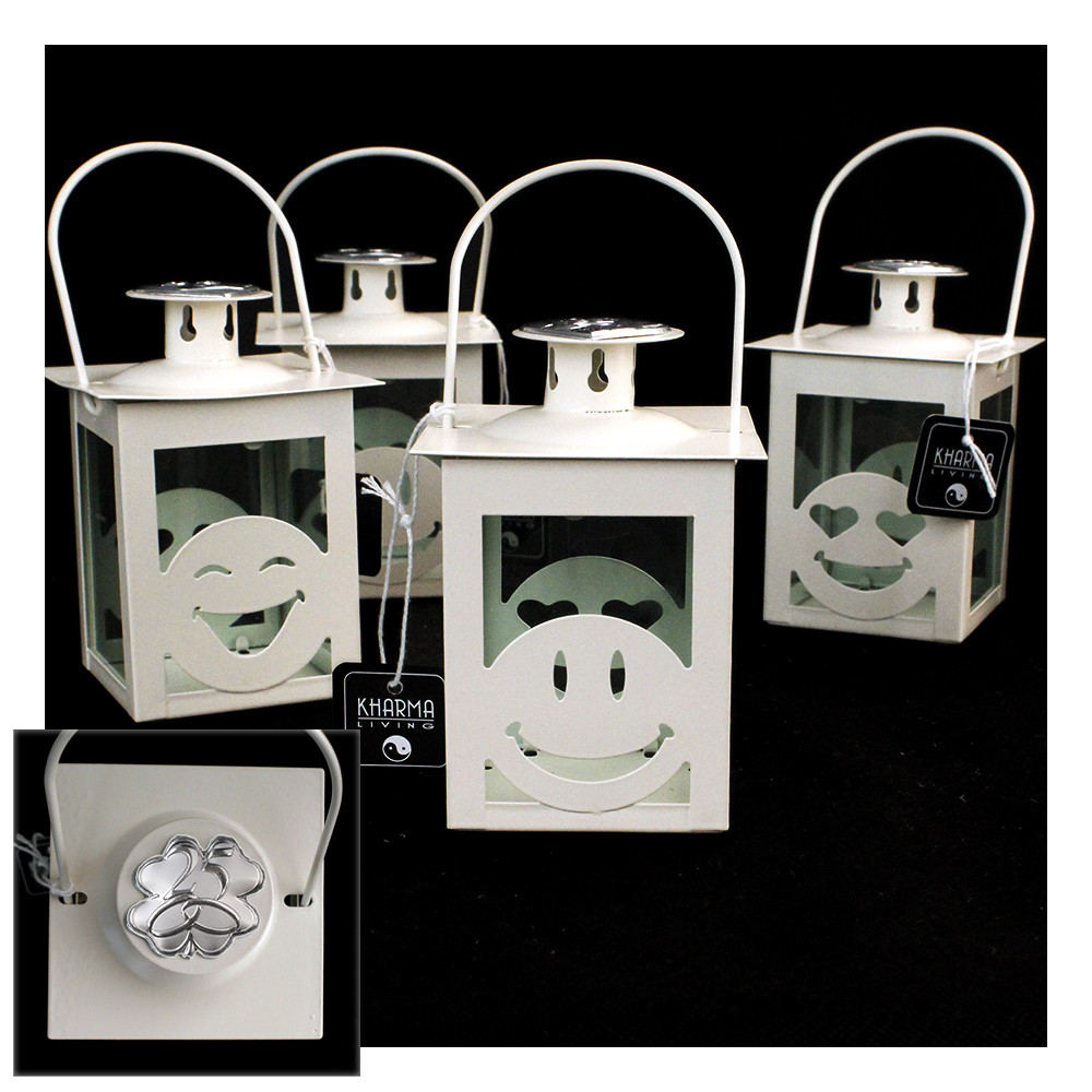 Lanterna Bianca Faccine Emoticon Smile con Quadrifoglio Coppia Fedi 25 Anniversario Nozze d'Argento Venticinquesimo Kharma Living Shabby Chic