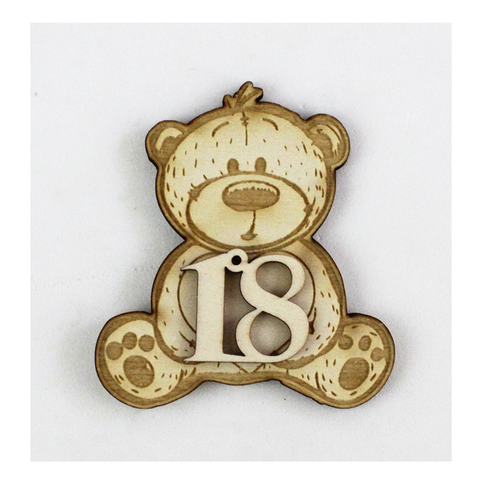 Magnete Calamita Orso Orsetto in Legno 18 Diciottesimo Compleanno Segnaposto Confettata 