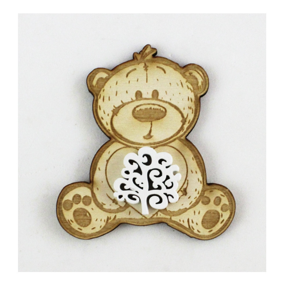Magnete Calamita Orso Orsetto in Legno Bianco Albero della Vita Segnaposto Confettata 