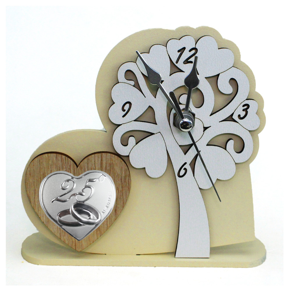 DLM - Orologio con Albero della Vita in rilievo legno Cuore Coppia Fedi 25  Anniversario Nozze Matrimonio da Scrivania