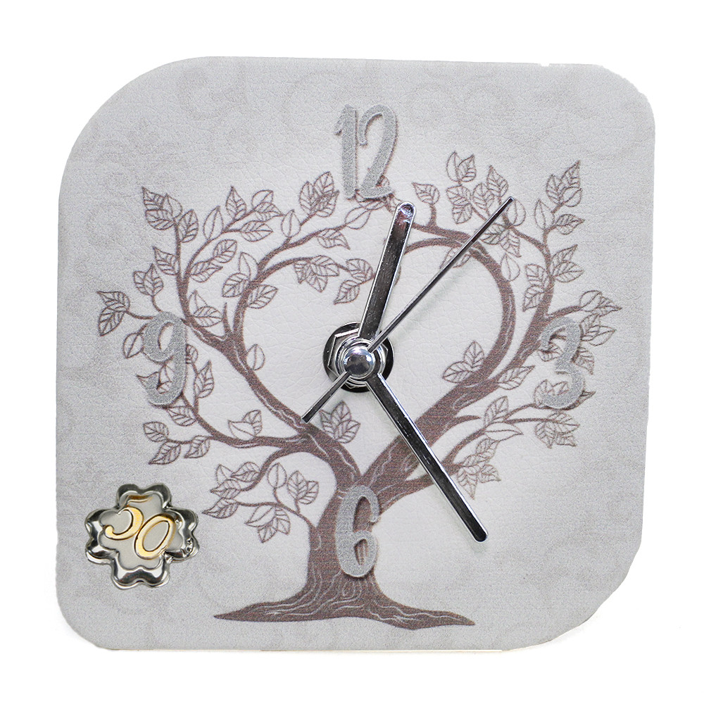 Orologio Quadretto con Albero della Vita in Ecopelle con Quadrifoglio 50 Anniversario Nozze Cinquantesimo Compleanno da Scrivania Muro
