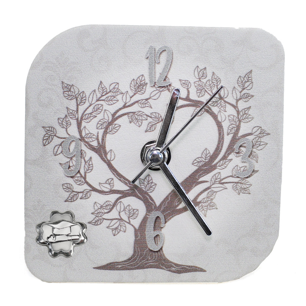 Orologio Quadretto con Albero della Vita in Ecopelle con Quadrifoglio Cappello Tocco Laurea Studente Libri da Scrivania Muro