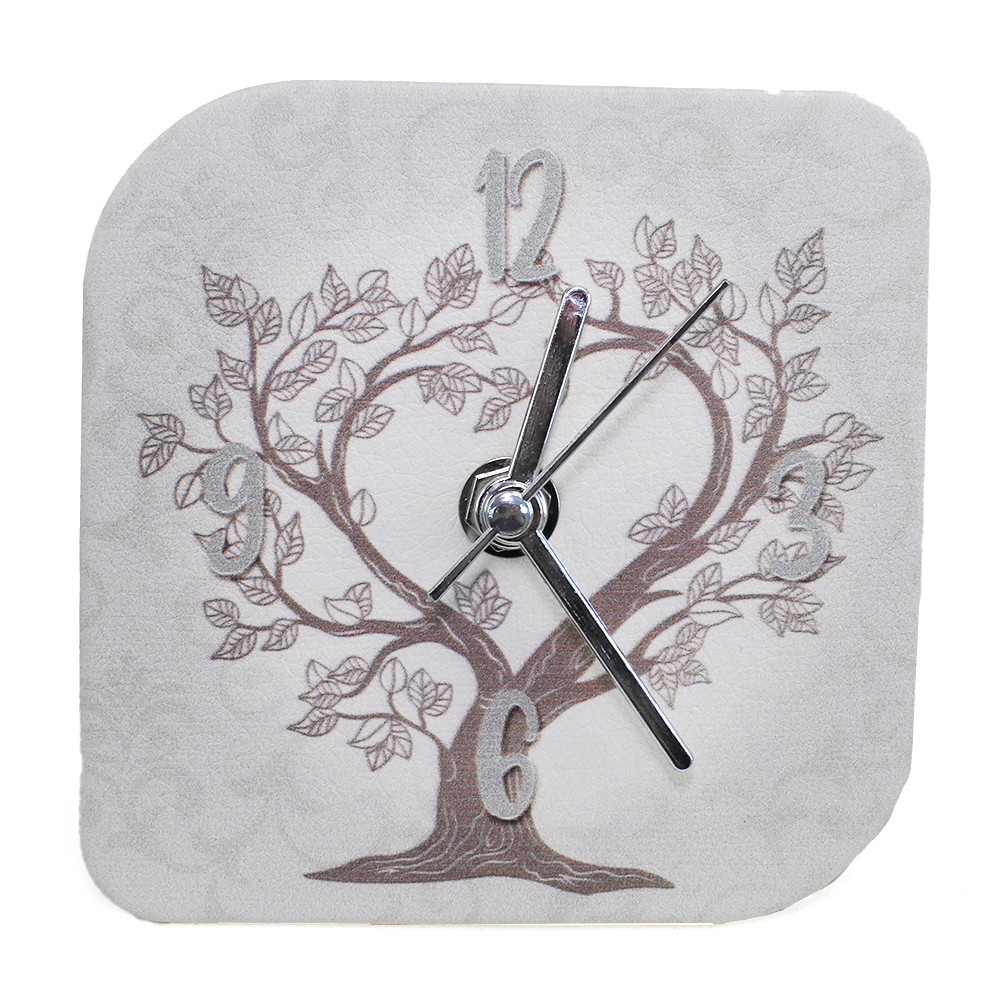 Orologio Quadretto con Albero della Vita in Ecopelle con Quadrifoglio da Scrivania Muro Nozze Comunione