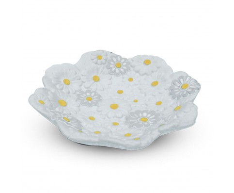 Piattino in ceramica bianca con margherite
