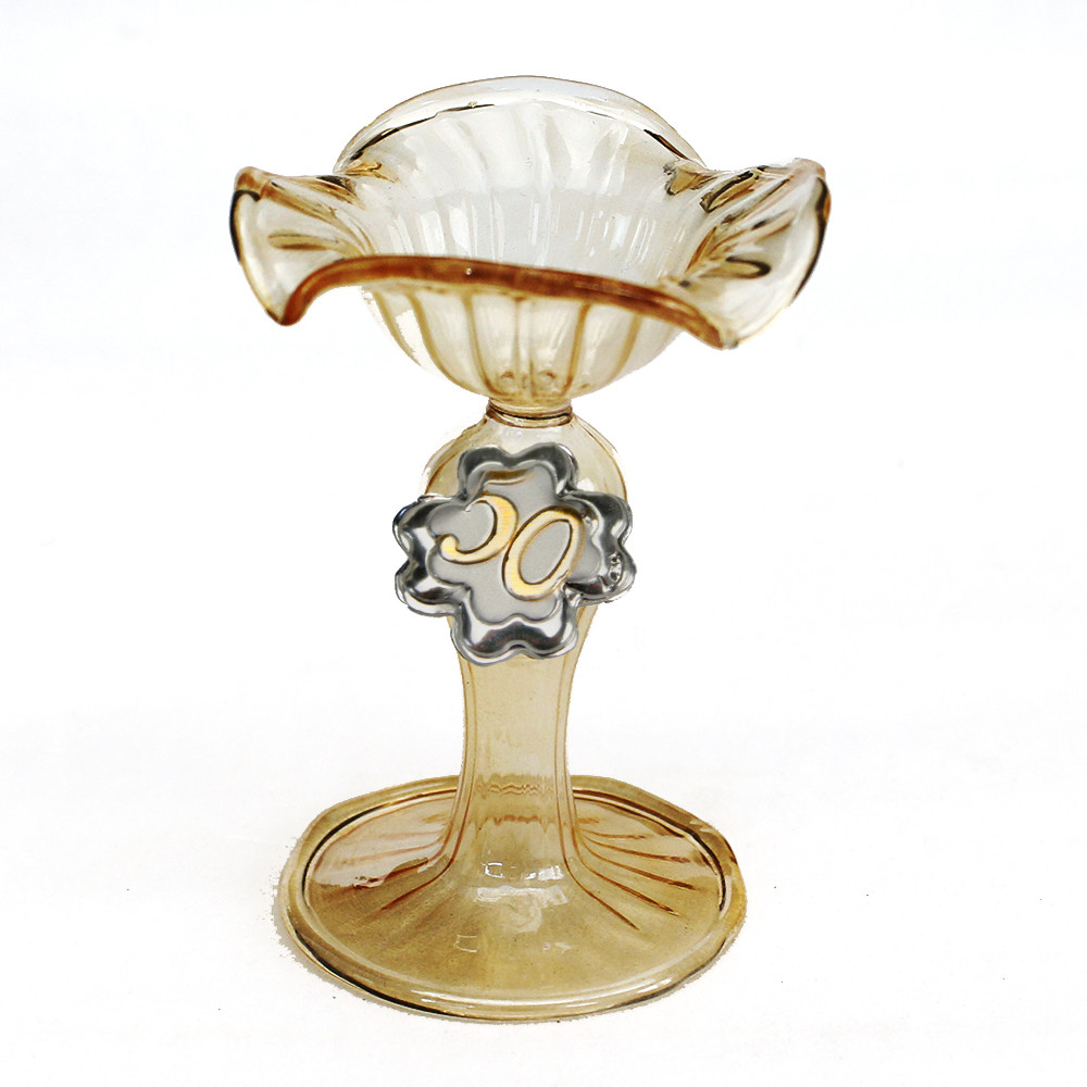 DLM - Portacandele Candeliere ambra in vetro soffiato con Quadrifoglio 50  Anniversario Nozze D'oro Cinquantesimo Compleanno Porta Candela