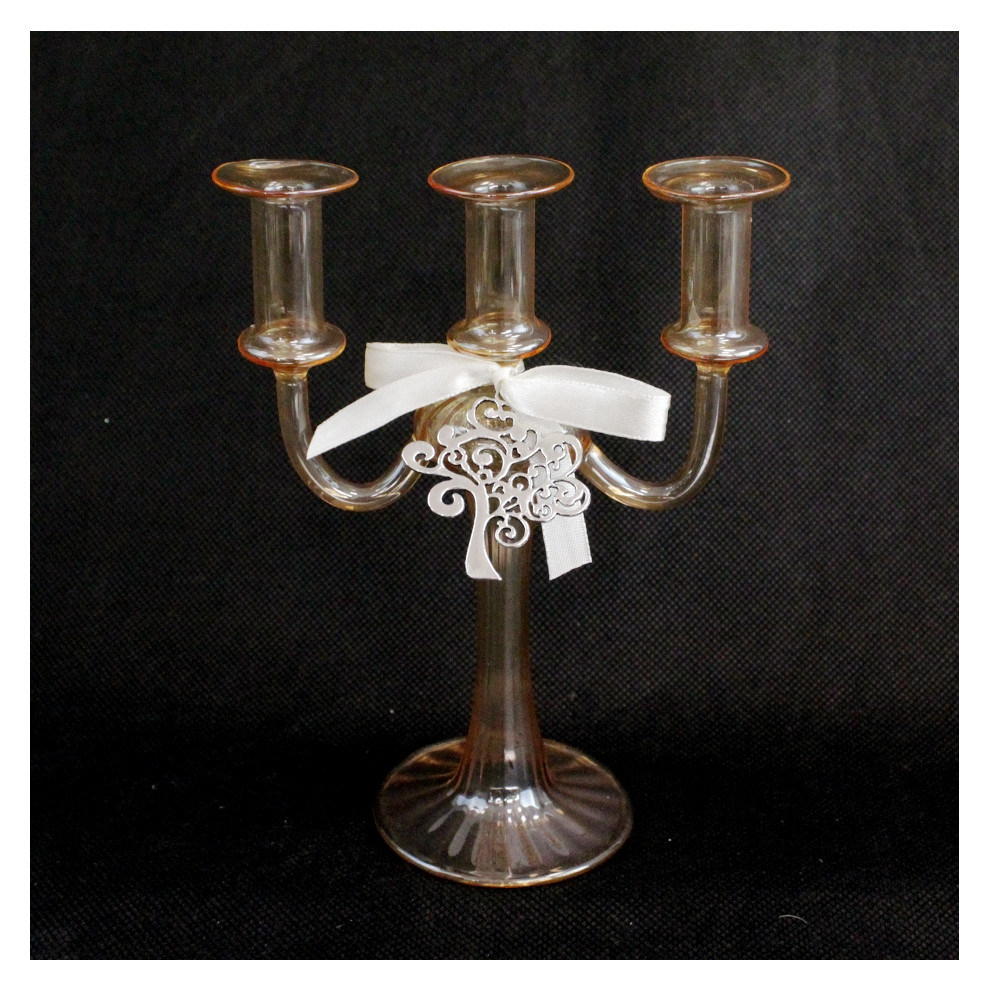 Portacandele Candeliere grande ambra in vetro soffiato con Albero della Vita Life Tree Candele di Natale Matrimonio Battesimo Comunione