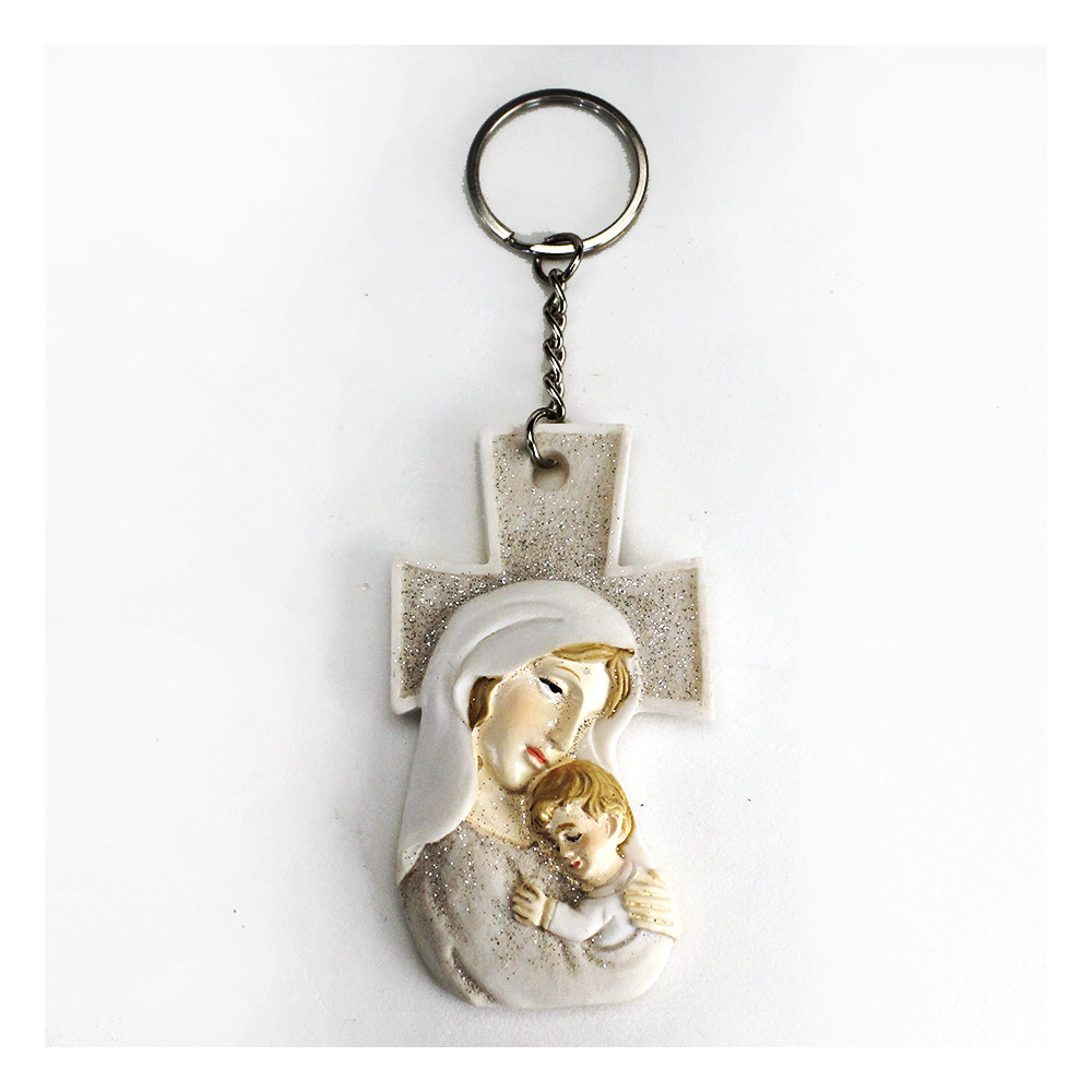 DLM - Portachiavi Ciondolo Croce Crocifisso Madonna con Bambino in