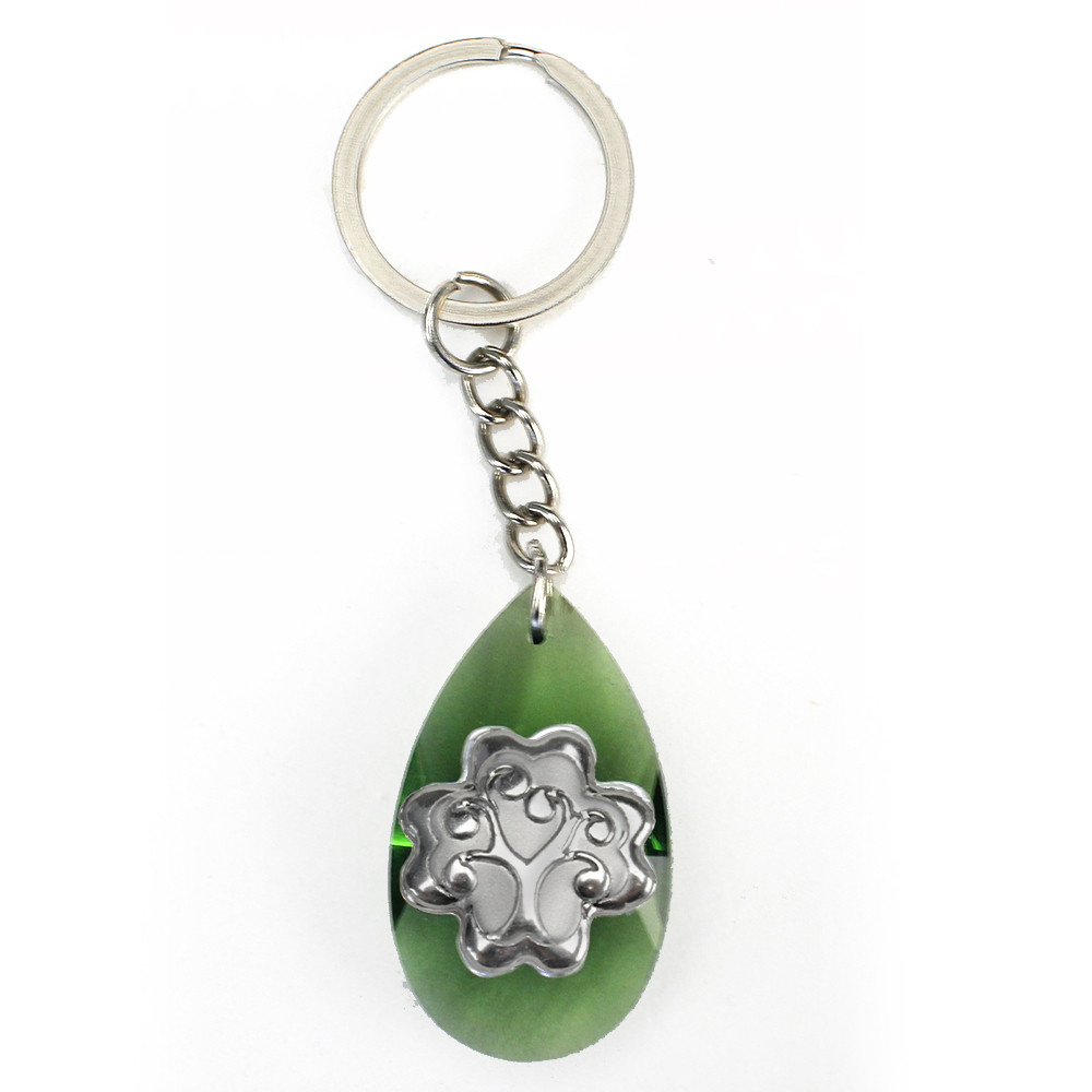 Portachiavi Ciondolo in Cristallo A Goccia Colorato Quadrifoglio Albero della Vita Confettata Matrimonio Battesimo Comunione Segnaposto_Verde