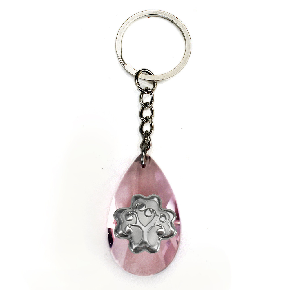 Portachiavi Ciondolo in Cristallo A Goccia Colorato Quadrifoglio Albero della Vita Confettata Matrimonio Battesimo Comunione Segnaposto_Rosa