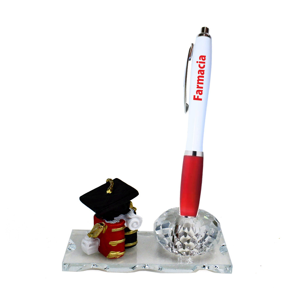 PortaPenne Calamaio in vetro e cristallo con Penna per Laurea in Farmacia Farmacista Cappello Pergamena Tocco in resina 