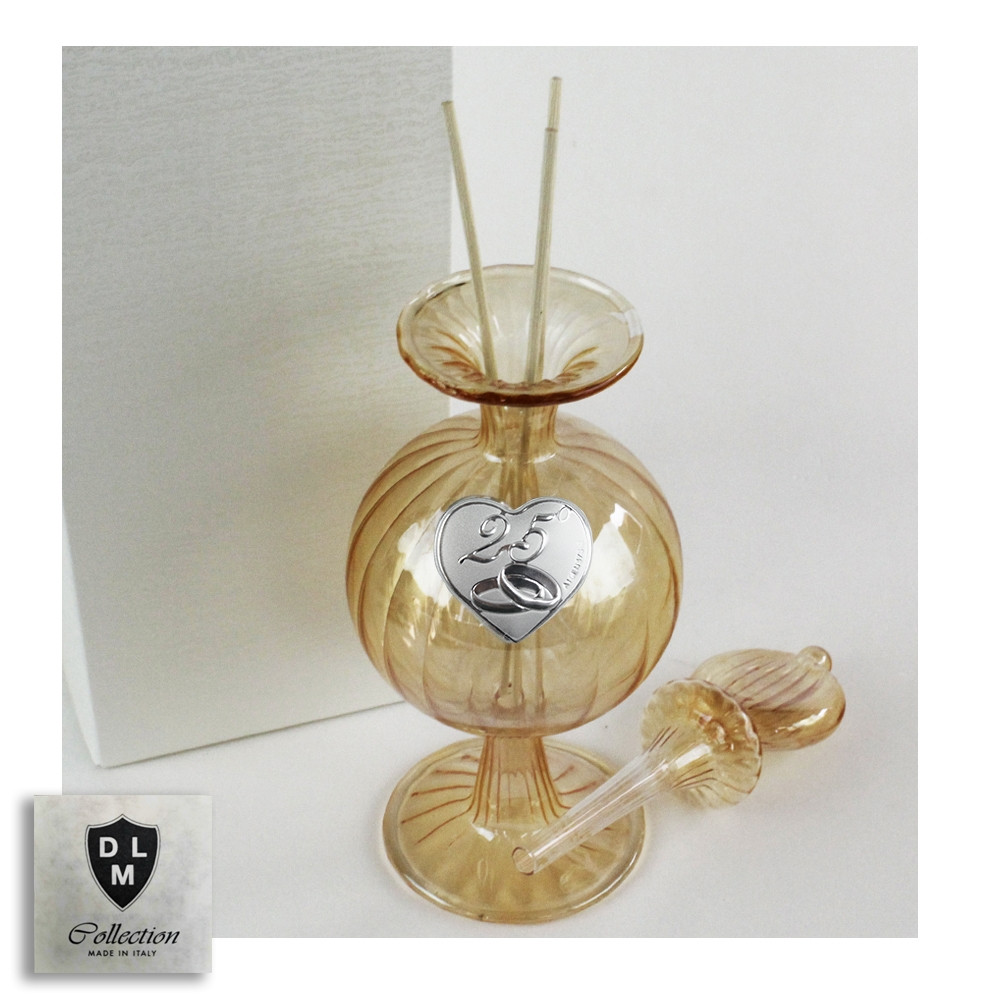 Profumatore Diffusore Profumo con Cuore Coppia Fedi 25 Anniversario Nozze d'Argento Venticinquesimo