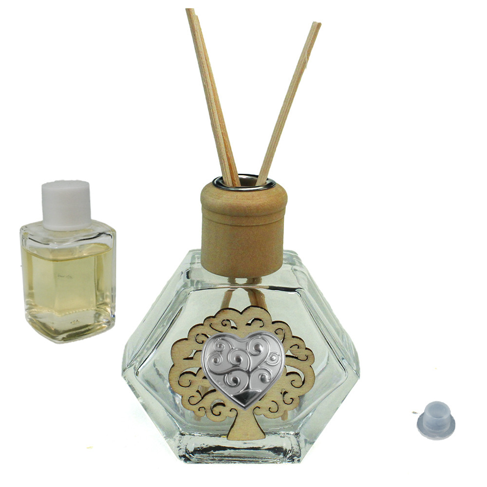 Profumatore Esagonale in Vetro con Albero della Vita Life Tree e Cuore Diffusore per Ambienti Profumo