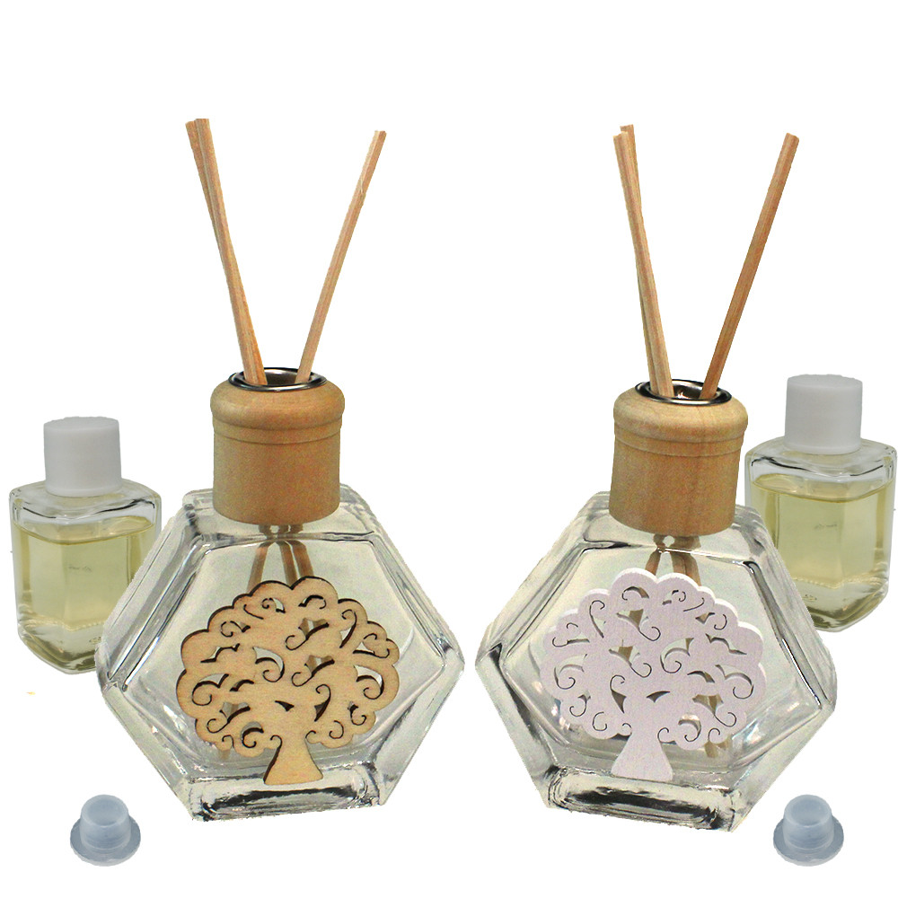 Profumatore Esagonale in Vetro con Albero della Vita Life Tree e Cuore Diffusore per Ambienti Profumo