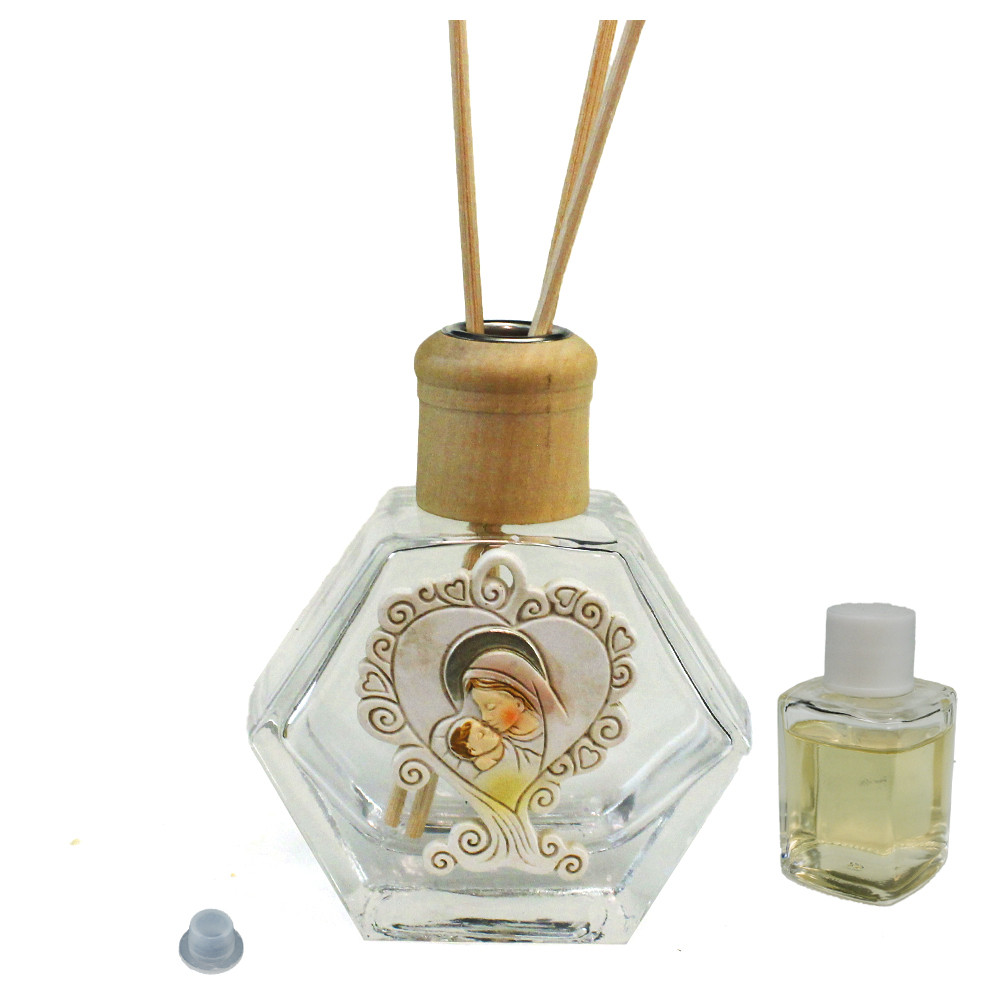 Profumatore Esagonale in Vetro con Albero della Vita Madonna con Bambino Nascita Diffusore per Ambienti Profumo