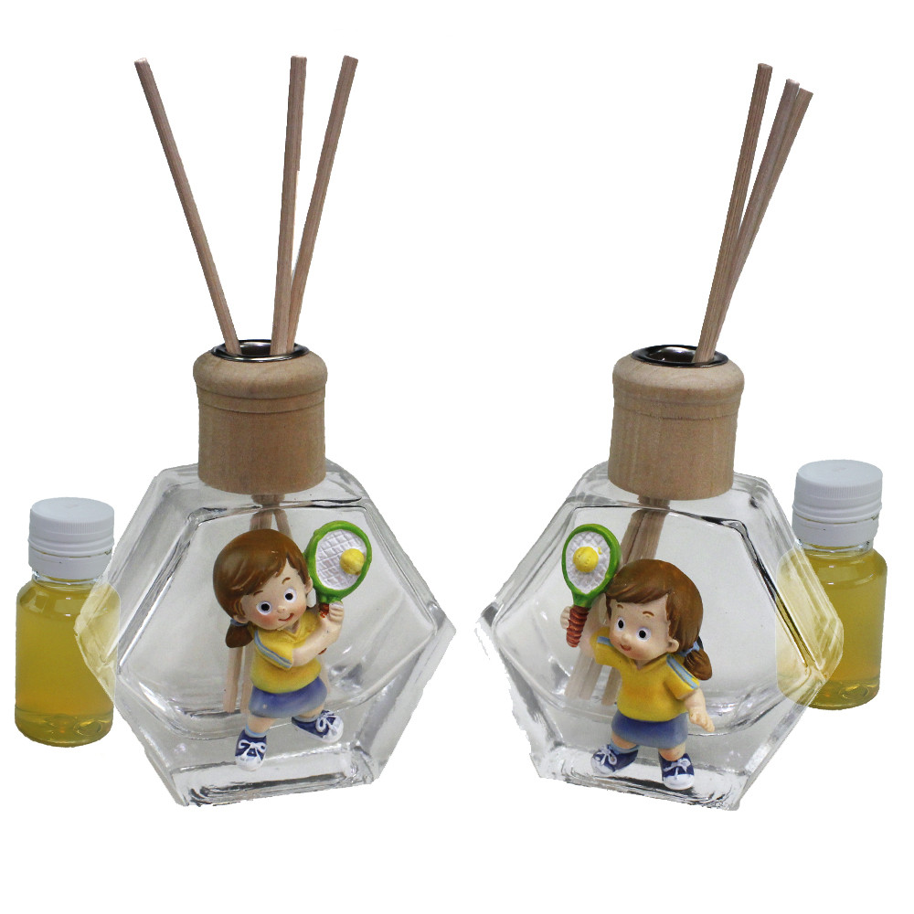 Profumatore Esagonale in Vetro con Bimba Ragazza Racchetta Pallina Tennis Battesimo Comunione Diffusore per Ambienti Profumo