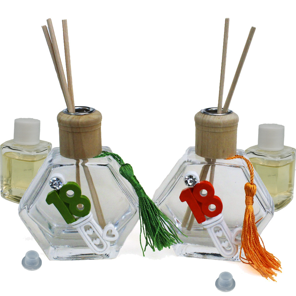 Profumatore Esagonale in Vetro con Chiave Cuore in Resina 18 Diciottesimo Compleanno Diffusore per Ambienti Profumo
