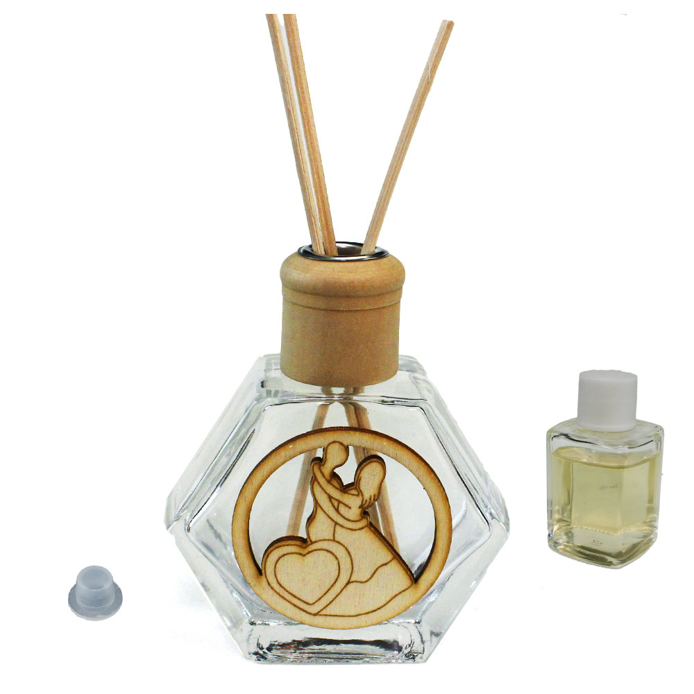 Profumatore Esagonale in Vetro con Coppia Sposi Sposini Abbraccio Nozze Matrimonio Diffusore per Ambienti Profumo