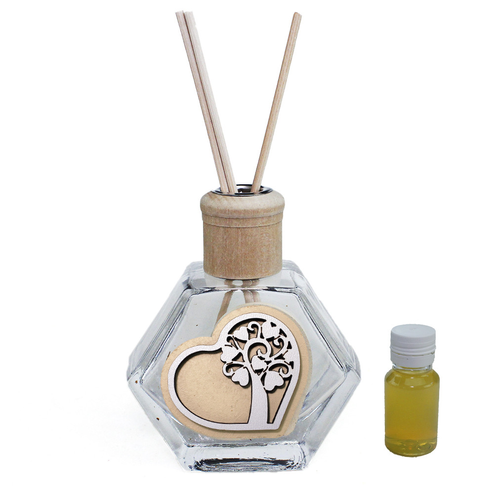 Profumatore Esagonale in Vetro con Cuore Albero della Vita Nascita Anniversario Compleanno Matrimonio Nozze Diffusore per Ambienti Profumo