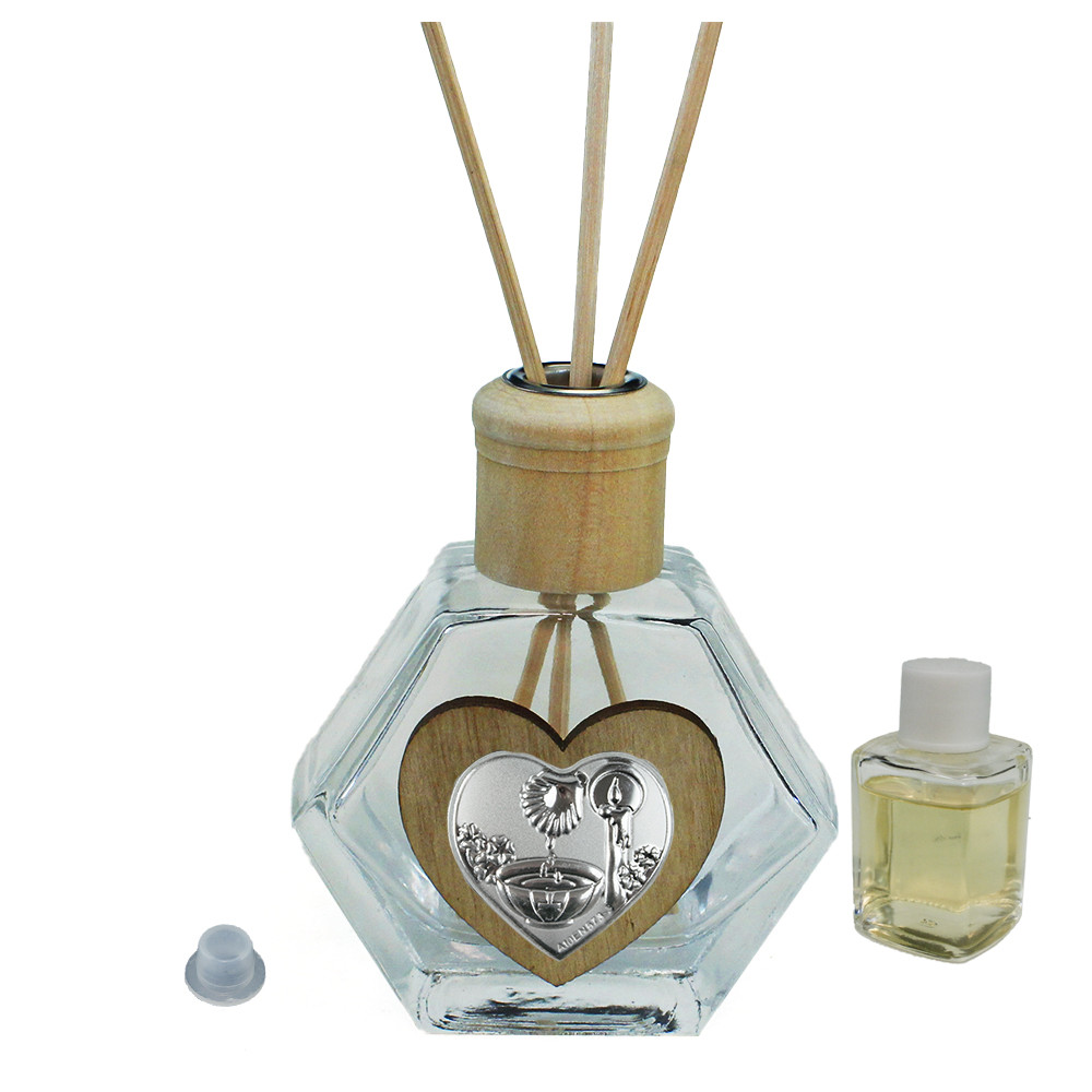 Profumatore Esagonale in Vetro con Cuore Battesimo Fonte Battesimale Diffusore per Ambienti Profumo