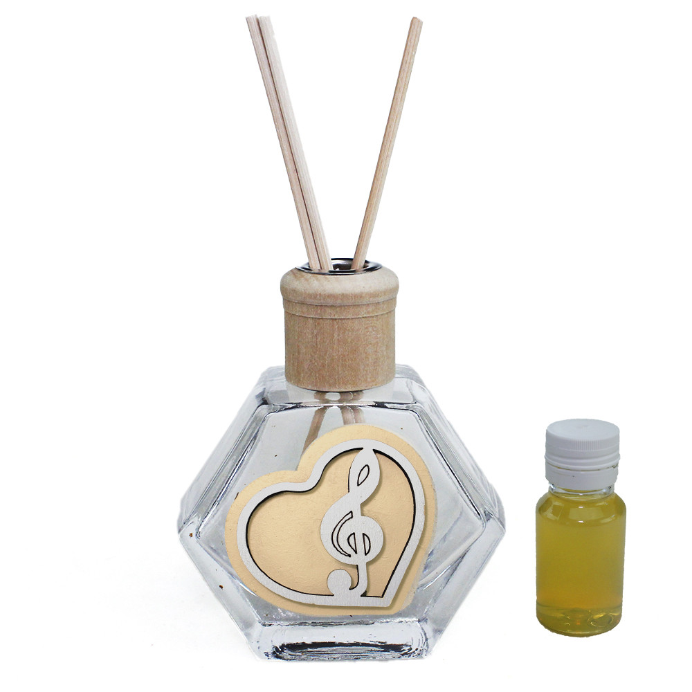 Profumatore Esagonale in Vetro con Cuore Chiave di Violino Sol Musica Nozze Matrimonio Diffusore per Ambienti Profumo