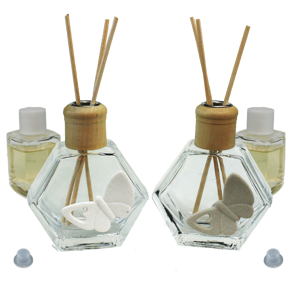 Profumatore Esagonale in Vetro con Farfalla Farfalle Butterfly Compleanno Comunione Nozze Diffusore per Ambienti Profumo