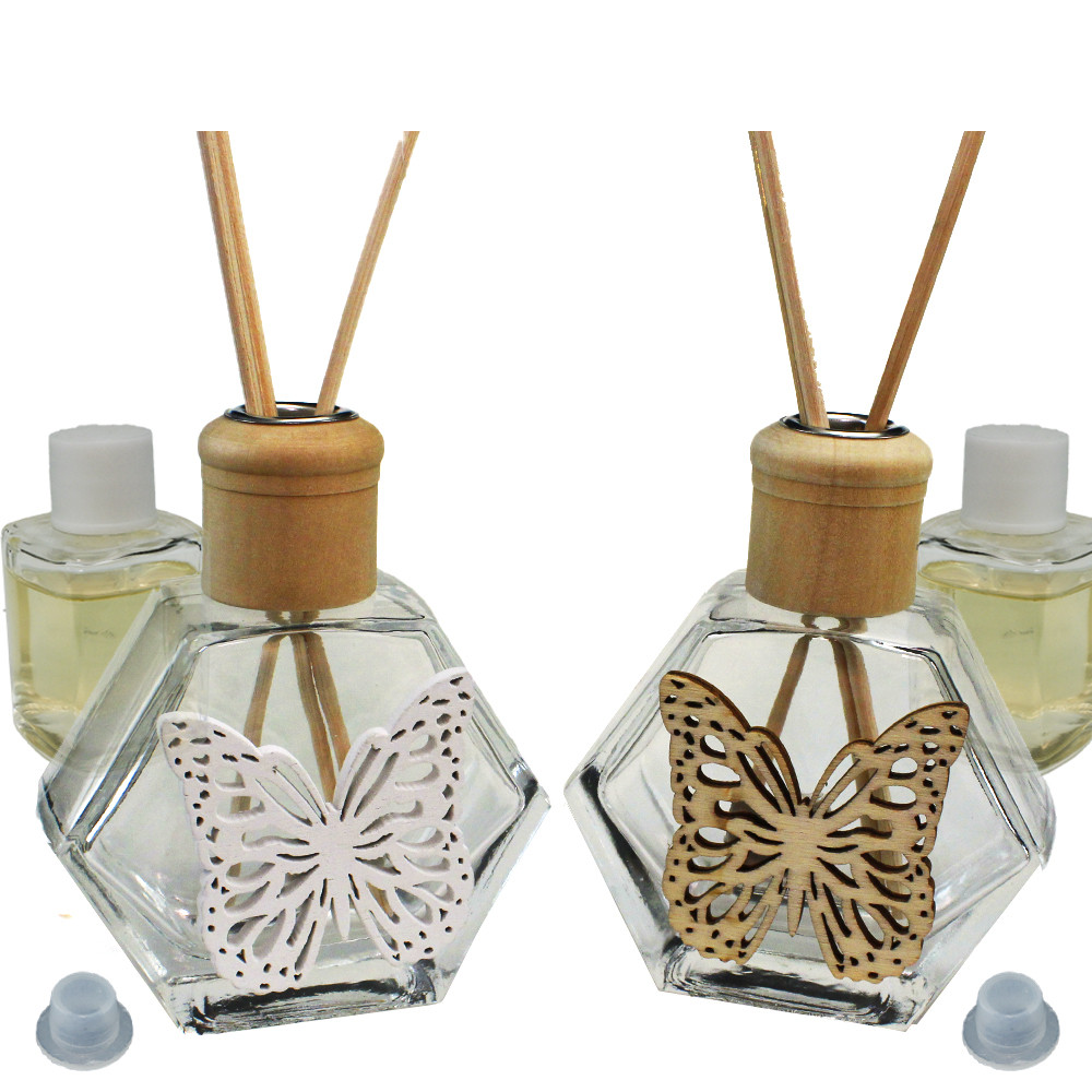 Profumatore Esagonale in Vetro con Farfalla Farfalle Butterfly Comunione Nozze Matrimonio Diffusore per Ambienti Profumo