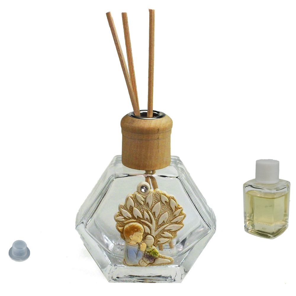 Profumatore Esagonale in Vetro con Icona Albero della Vita e Bambino in preghiera Prima Comunione Diffusore per Ambienti Profumo
