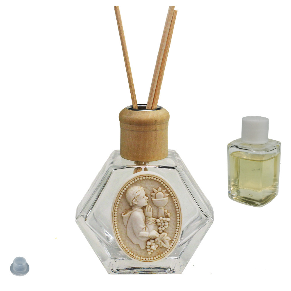 Profumatore Esagonale in Vetro con Icona Medaglione Bimbo Calice Prima Comunione Grappolo d'uva Vite Diffusore per Ambienti Profumo