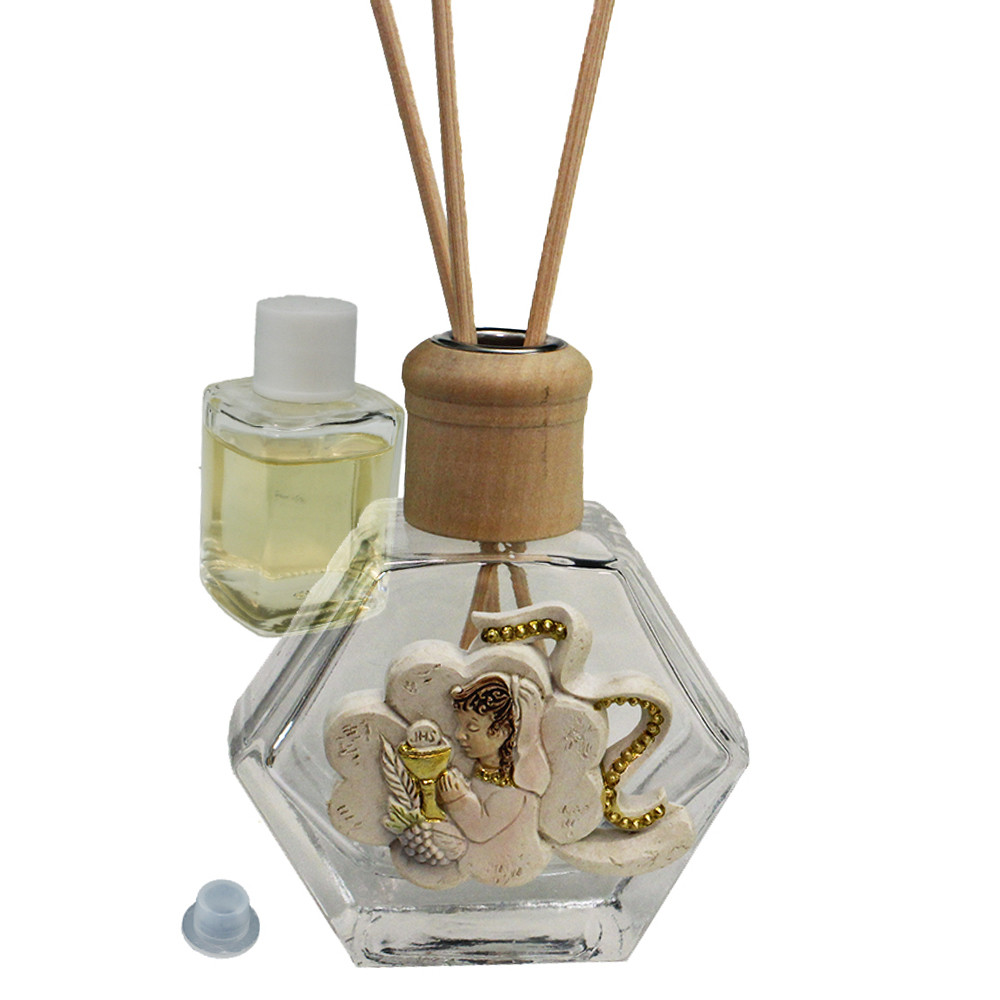 Profumatore Esagonale in Vetro con Icona Quadrifoglio Bimba Calice Prima Comunione Grappolo d'uva Vite Diffusore per Ambienti Profumo