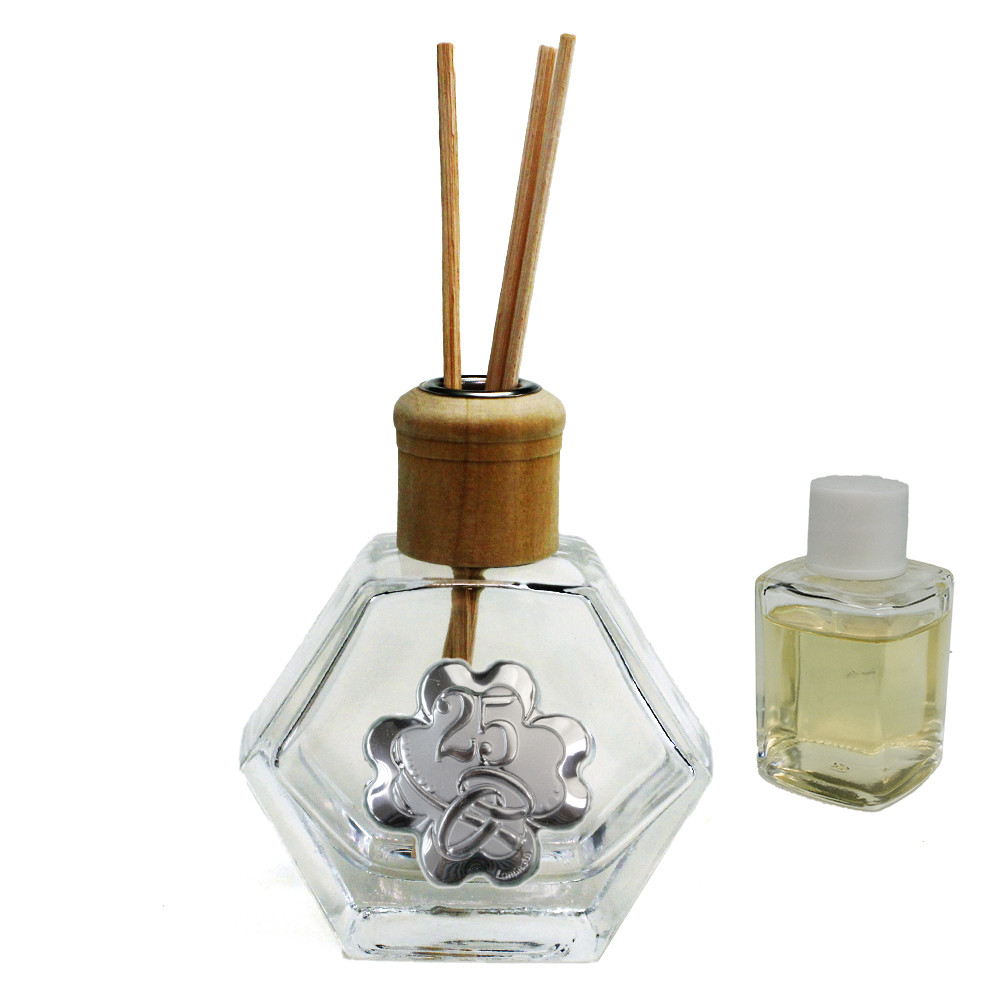 Profumatore Esagonale in Vetro con Quadrifoglio 25 Anniversario Nozze Venticinquesimo Compleanno Diffusore per Ambienti Profumo