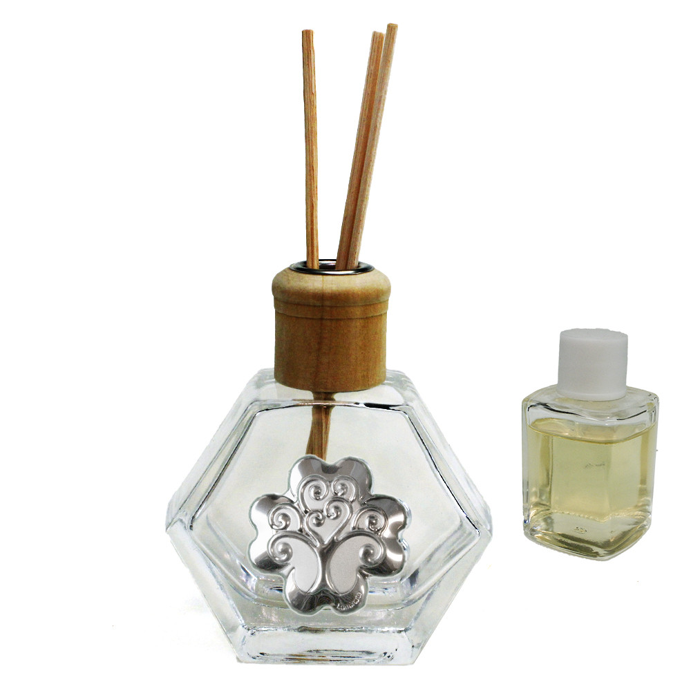 Profumatore Esagonale in Vetro con Quadrifoglio Albero della Vita Life Tree Diffusore per Ambienti Profumo