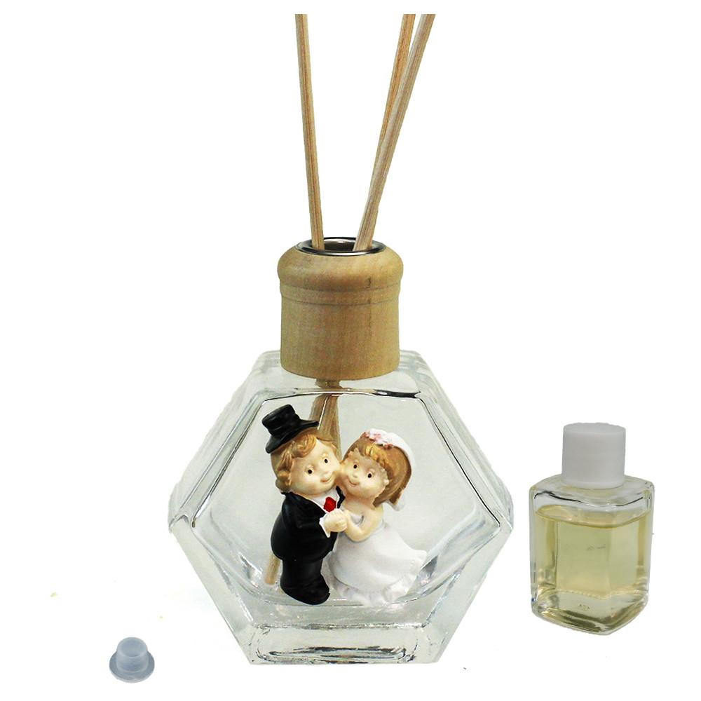 Profumatore Esagonale in Vetro con Sposi Sposini Abbraccio Nozze Matrimonio Diffusore per Ambienti Profumo