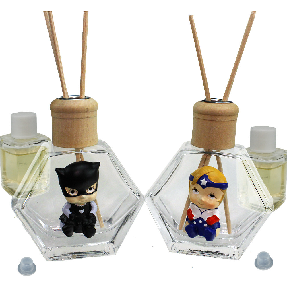 Profumatore Esagonale in Vetro con Supereroina Supereroi Baby Nascita Battesimo Comunione Diffusore per Ambienti Profumo