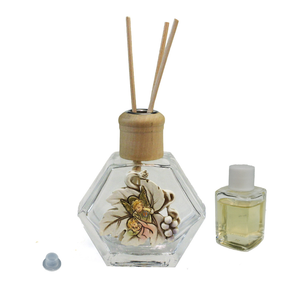 Profumatore Esagonale in Vetro con Vite Grappolo d'Uva e Angelo Neonato Nascita Diffusore per Ambienti Profumo