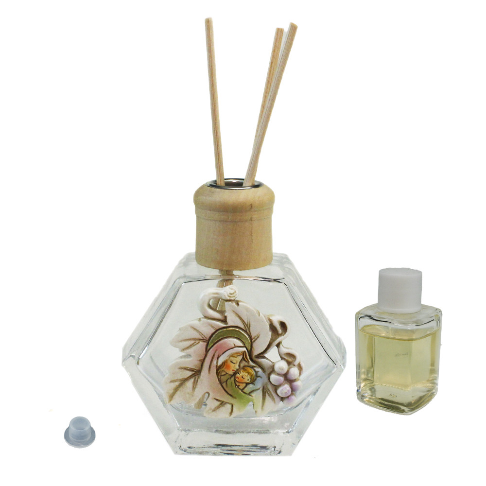 Profumatore Esagonale in Vetro con Vite Grappolo d'Uva e Madonna Bambino Gesù Nascita Diffusore per Ambienti Profumo