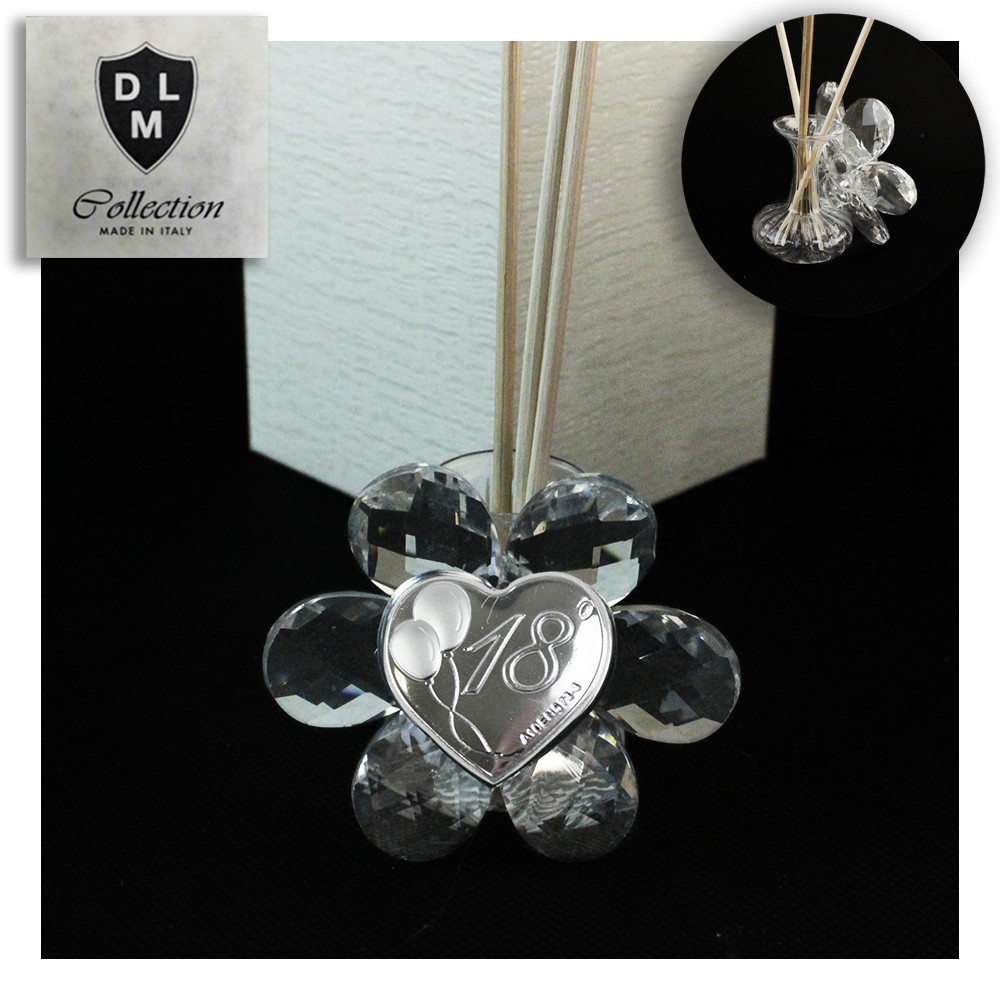 Profumatore Fiore in Cristallo con Cuore 18 Diciottesimo Compleanno Diffusore per Ambienti Profumo 