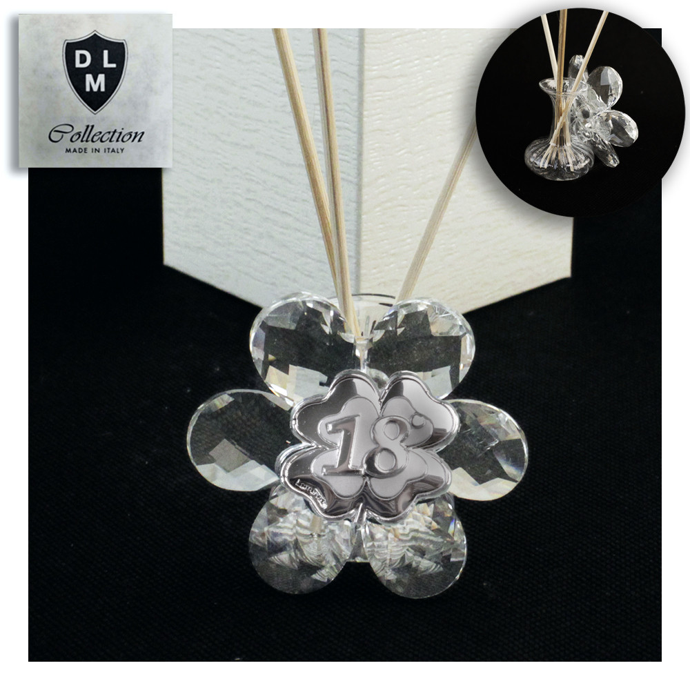 Profumatore Fiore in Cristallo con Quadrifoglio 18 Diciottesimo Compleanno Diffusore per Ambienti Profumo