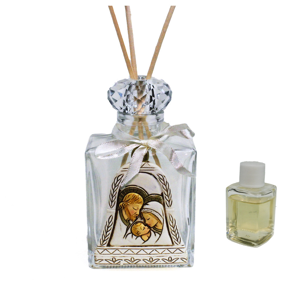 Profumatore in Cristallo con Campana Sacra Famiglia Diffusore per Ambienti Profumo Battesimo Comunione Matrimonio