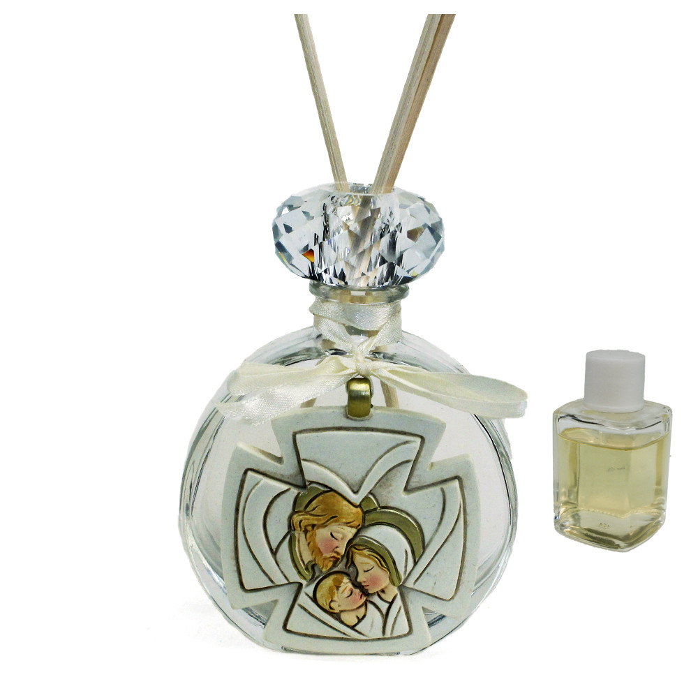Profumatore in Cristallo con Crocifisso Croce Madonna con Bambino Nascita Battesimo in Resina Diffusore per Ambienti Profumo